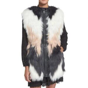 Rebecca Taylor Faux-Fur Chevron Vest Pastel Pink White Gray Size 4 $525 SRP